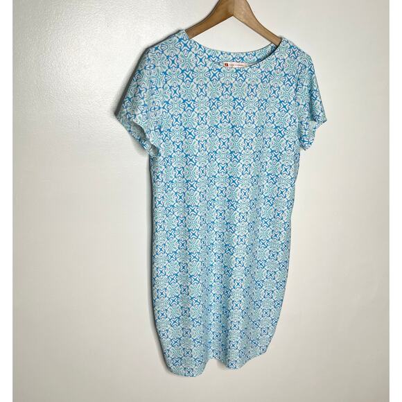 Jude Connally Womens Short Sleeve Sundress Medium Blue Geometric Print Stretch - Picture 2 of 7